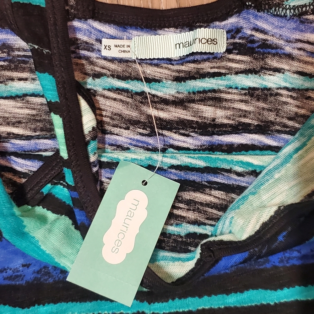 Maurices Top Womens XS Blue Striped Cross Back Tank Top - Picture 8 of 10